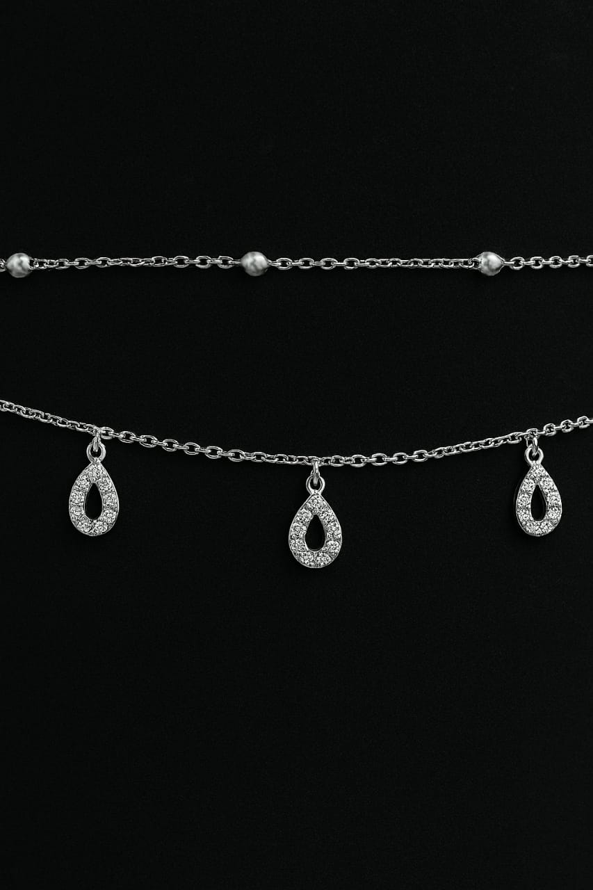 925 Sterling Silver Two-Layered Bracelet for Women | Dual Chain Design with Sparkling Diamonds | Elegant & Adjustable Wristwear