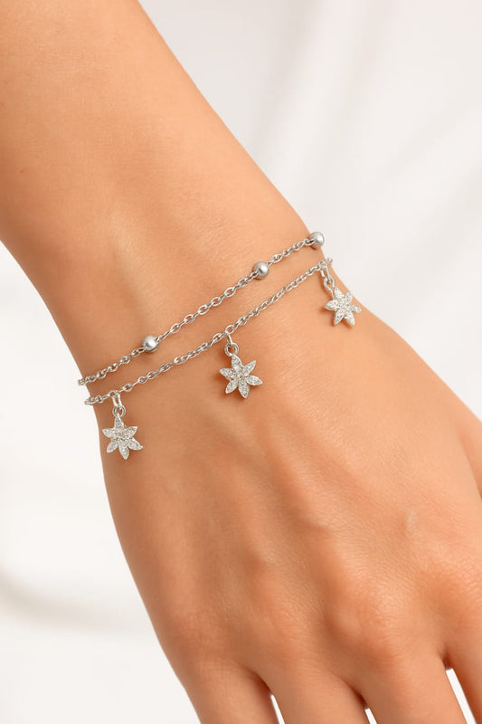 925 Sterling Silver Two-Layered Bracelet for Women | Dual Chain Design with Sparkling Diamonds | Elegant & Adjustable Wristwear