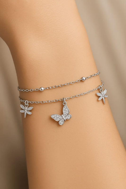 925 Sterling Silver Two-Layered Bracelet for Women | Dual Chain Design with Sparkling Diamonds | Elegant & Adjustable Wristwear