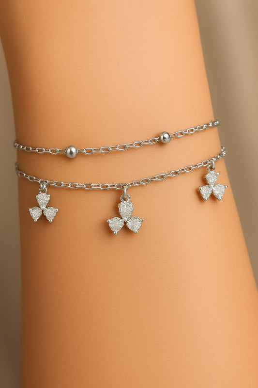 925 Sterling Silver Two-Layered Bracelet for Women | Dual Chain Design with Sparkling Diamonds | Elegant & Adjustable Wristwear