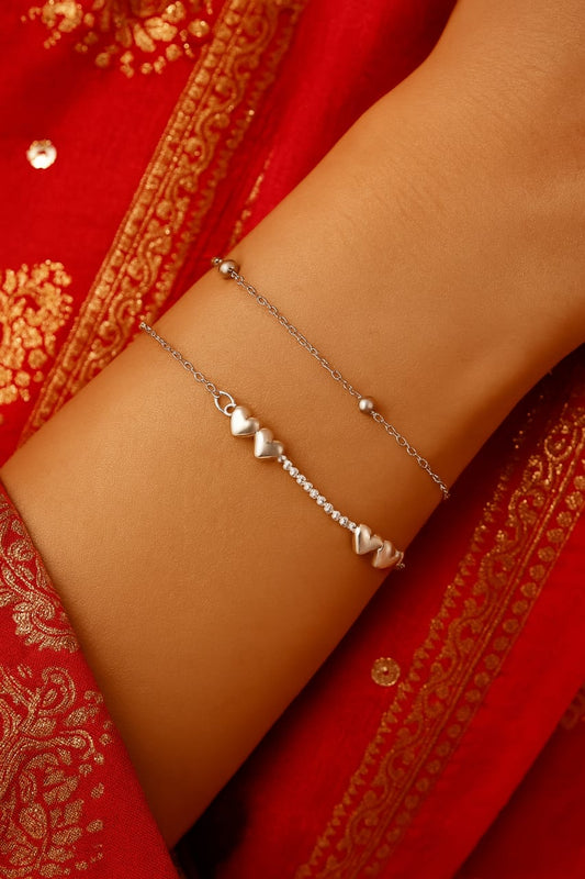 925 Sterling Silver Two-Layered Bracelet for Women | Dual Chain Design with Sparkling Diamonds | Elegant & Adjustable Wristwear