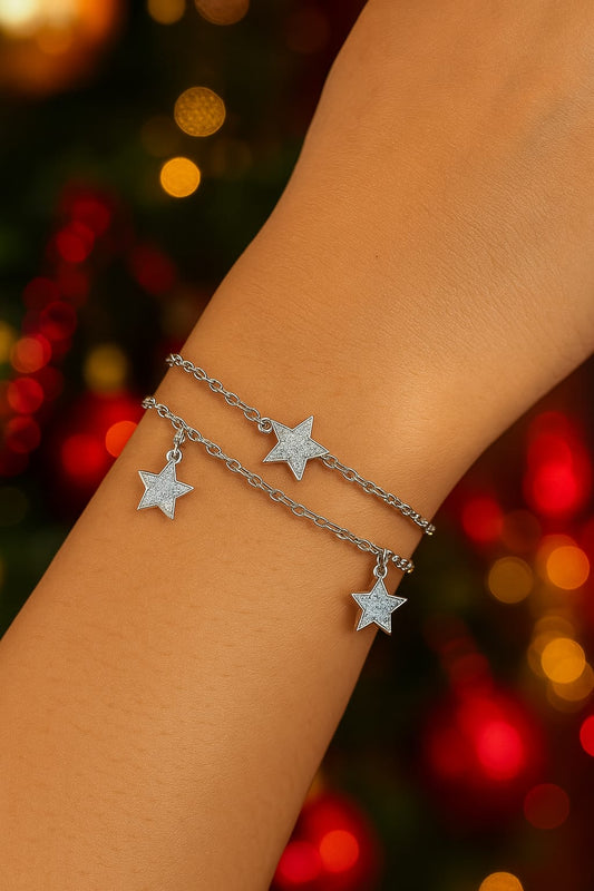 925 Sterling Silver Two-Layered Bracelet for Women | Dual Chain Design with Sparkling Diamonds | Elegant & Adjustable Wristwear