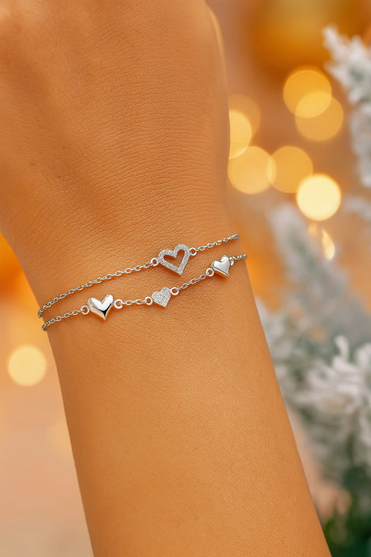 925 Sterling Silver Two-Layered Bracelet for Women | Dual Chain Design with Sparkling Diamonds | Elegant & Adjustable Wristwear