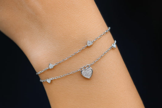 925 Sterling Silver Two-Layered Bracelet for Women | Dual Chain Design with Sparkling Diamonds | Elegant & Adjustable Wristwear