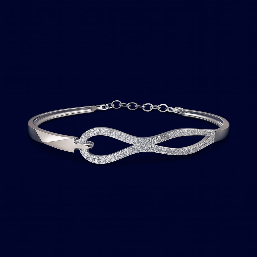 Sparkling 925 Silver Infinity Bracelet with Adjustable Chain