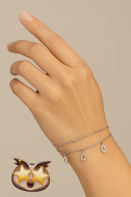 925 Sterling Silver Two-Layered Bracelet for Women | Dual Chain Design with Sparkling Diamonds | Elegant & Adjustable Wristwear