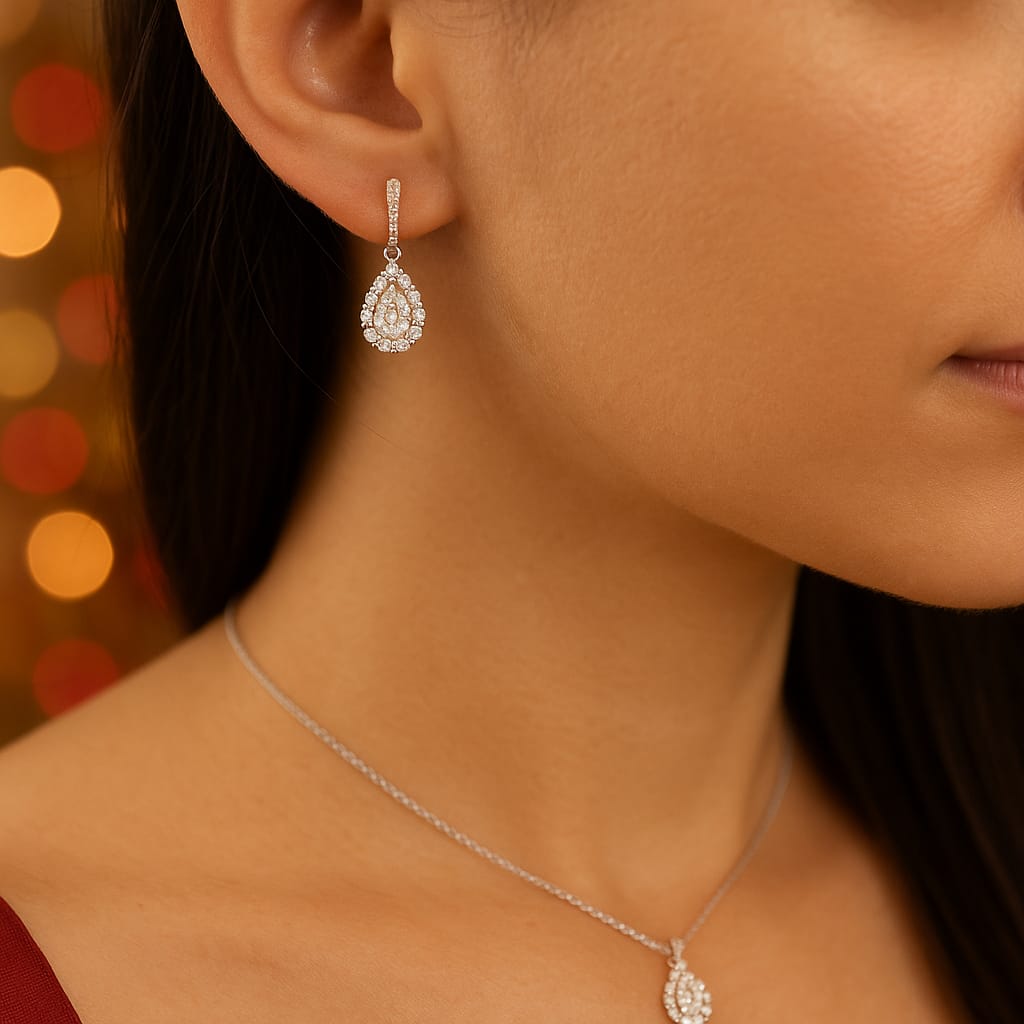 Teardrop Halo Pendant & Earring Set