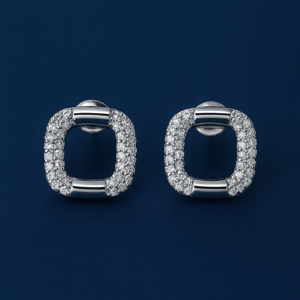 Silver Crystal Loop Stud Earrings | Modern Sparkle Collection