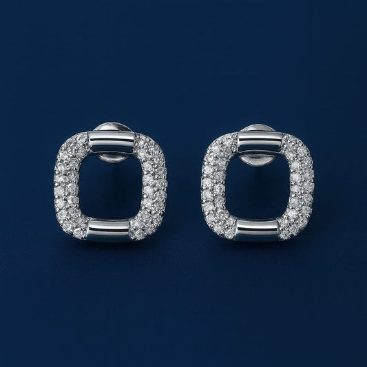 Silver Crystal Loop Stud Earrings | Modern Sparkle Collection