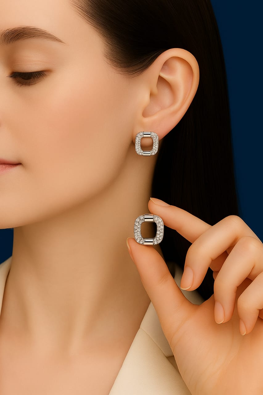 Silver Crystal Loop Stud Earrings | Modern Sparkle Collection