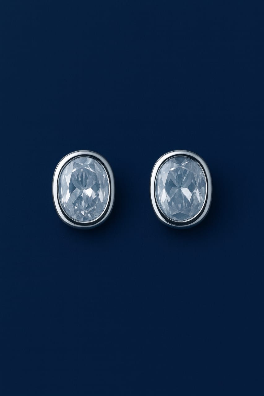 Elegant Oval 925 Sterling Silver Stud Earrings