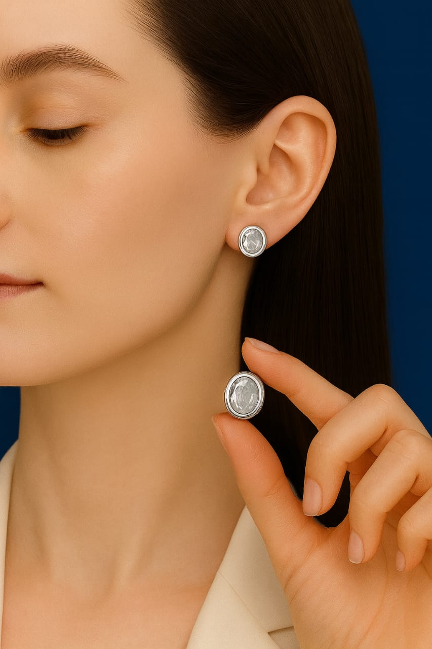 Elegant Oval 925 Sterling Silver Stud Earrings