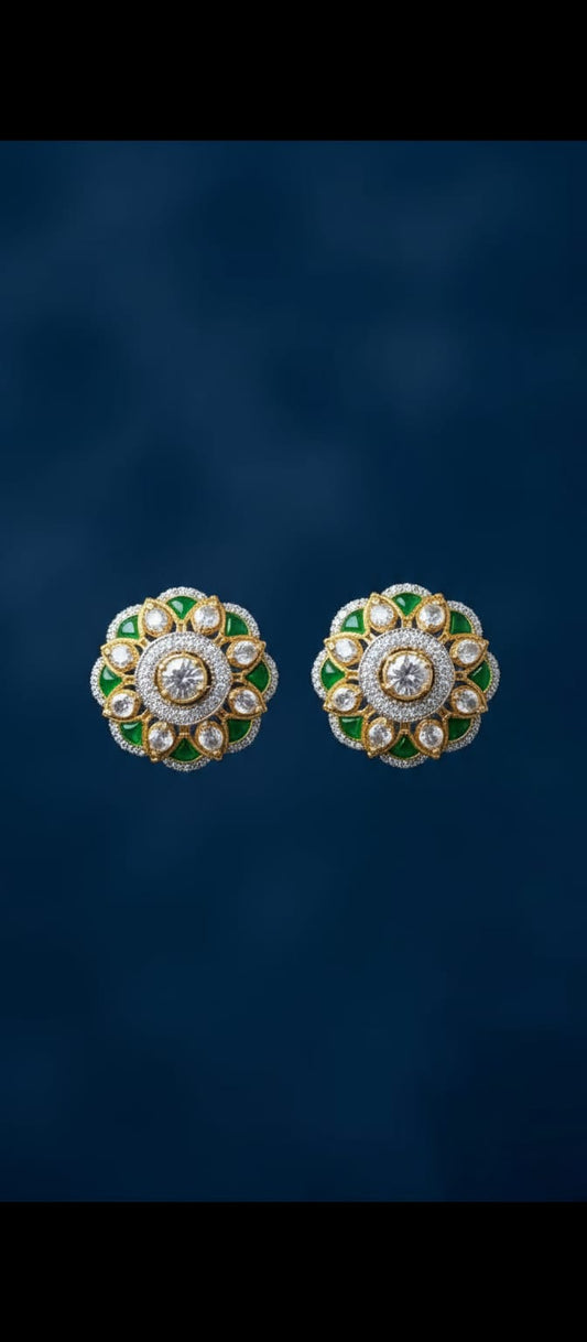 Heritage Green Polki Flower Set