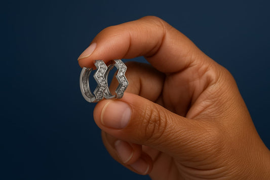 Sparkling Zigzag Silver Hoops