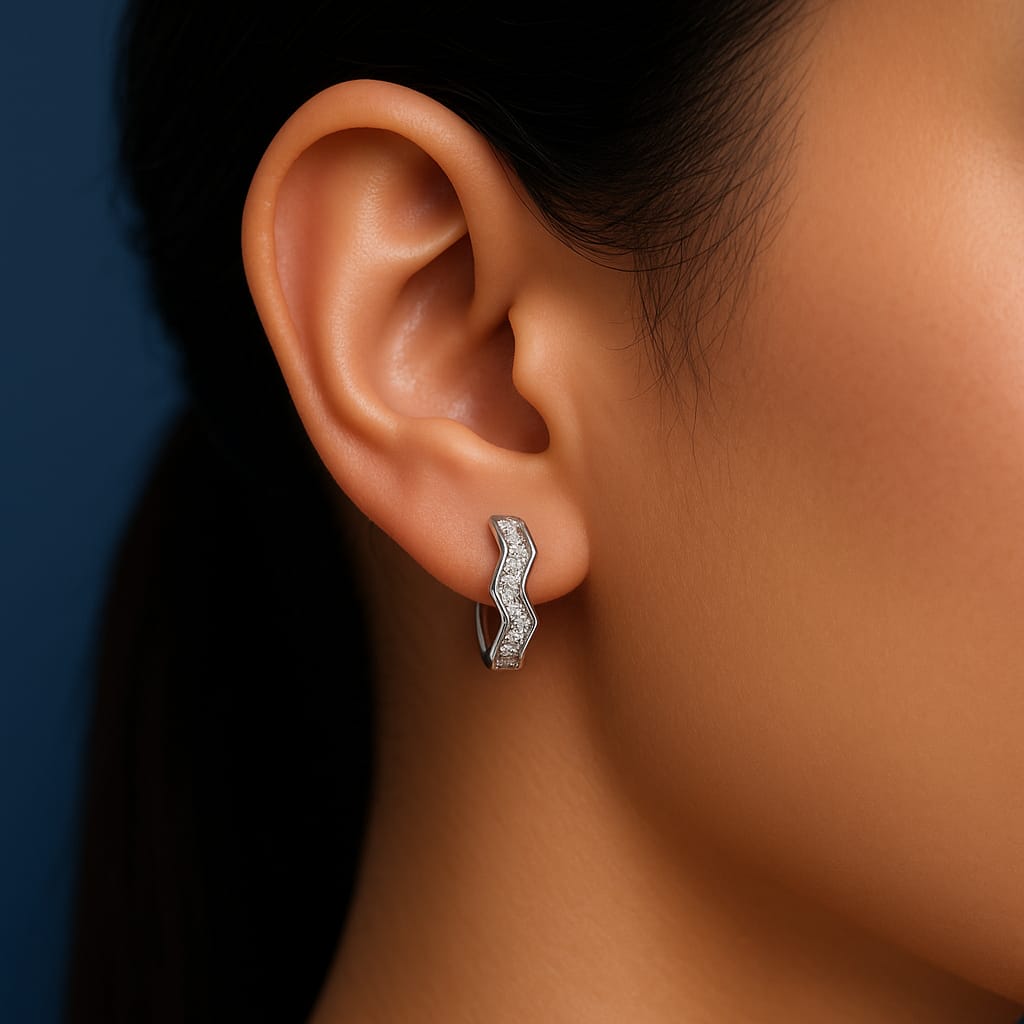 Sparkling Zigzag Silver Hoops