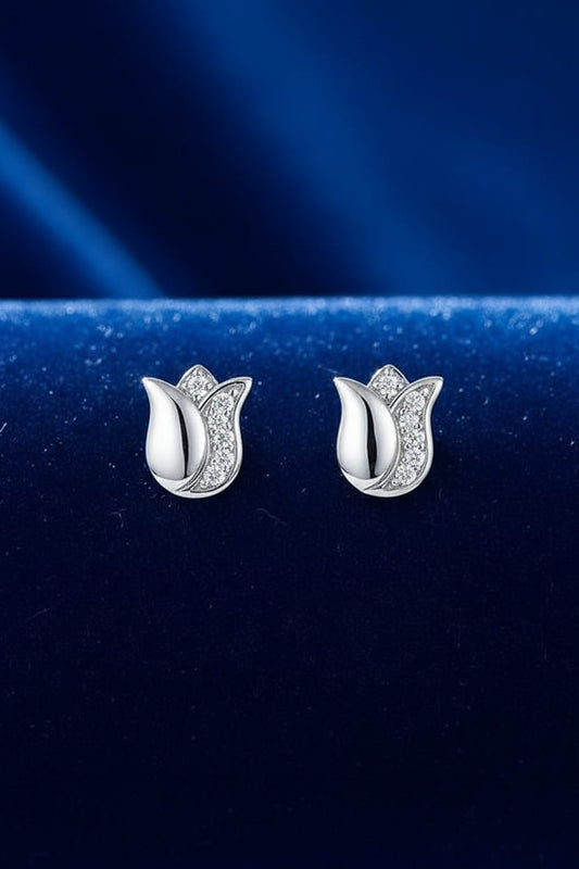 Elegant Tulip Bloom 925 Sterling Silver Stud Earrings