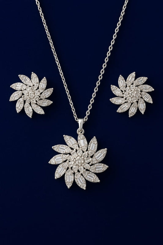 Eternal Bloom CZ Floral Pendant Set