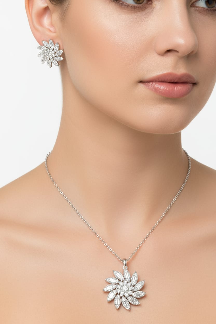 Eternal Bloom CZ Floral Pendant Set