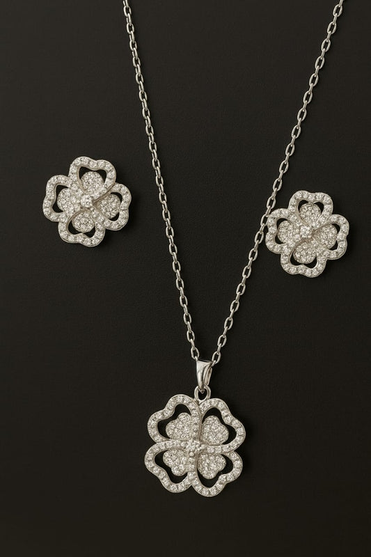 Lucky Clover CZ Pendant Set