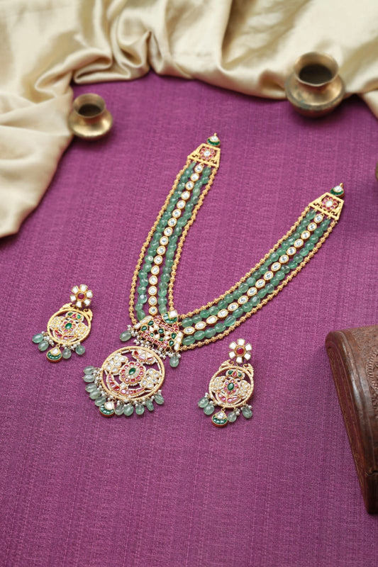 Regal Emerald Kundan Polki Necklace Set
