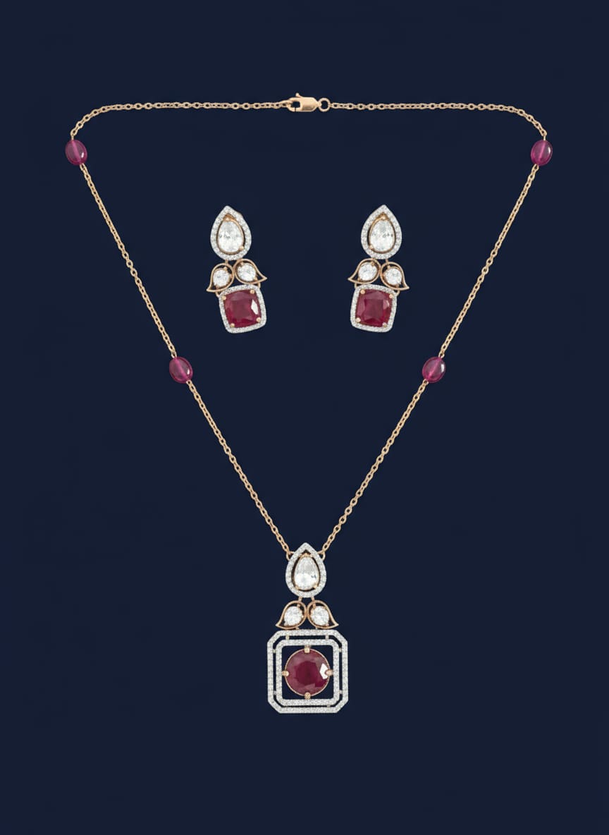 Crimson Radiance Ruby & CZ Pendant Set