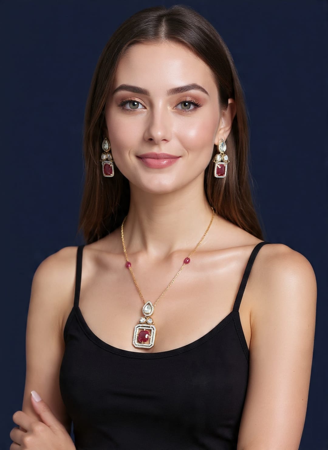 Crimson Radiance Ruby & CZ Pendant Set