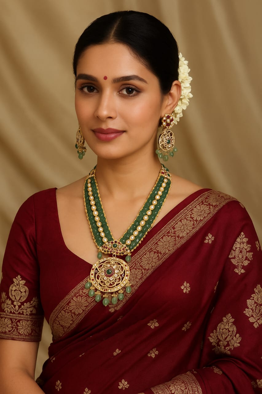 Regal Emerald Kundan Polki Necklace Set