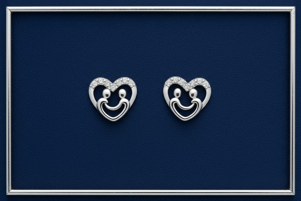 Smiling Heart 925 Sterling Silver Stud Earrings
