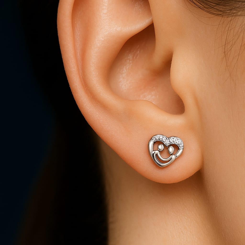 Smiling Heart 925 Sterling Silver Stud Earrings