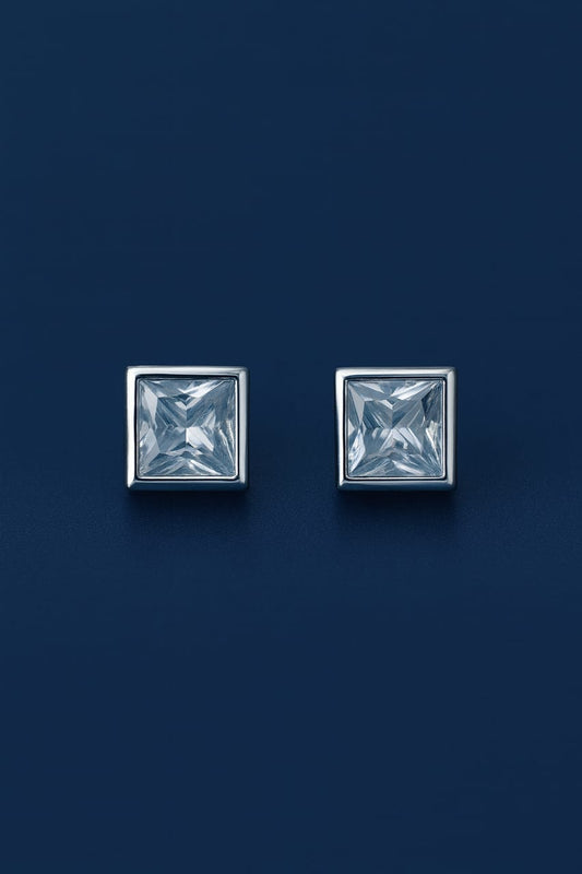 Minimal Square Crystal Stud Earrings | Elegant 925 Silver Collection